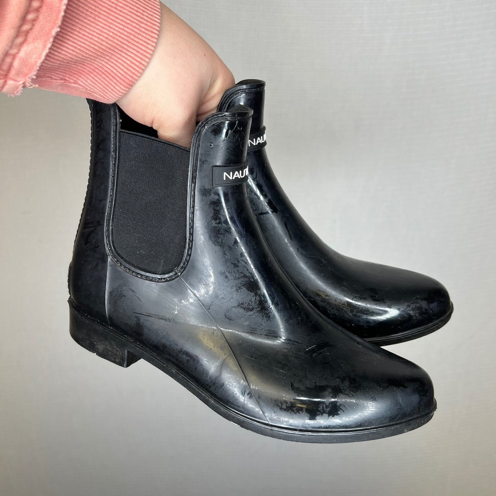 Nautica Shayna Black Rubber Chelsea‎ Rain Boots Womens Size 6 Ankle Booties